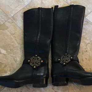 Tory Burch Black Amanda Riding Boots in box